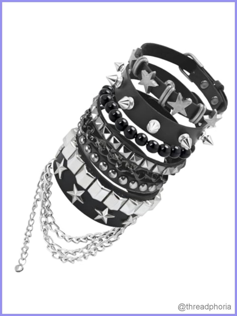 Studded Bracelet Set 5Pcs Punk Emo Spike Cuff PU Leather Adjustable